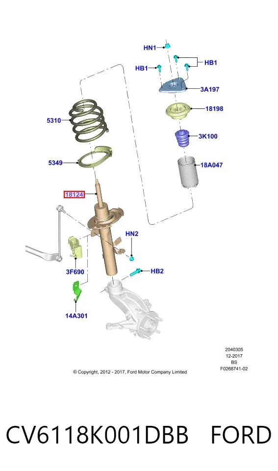 Amortyzator przedni lewy CV6118K001DBB Ford