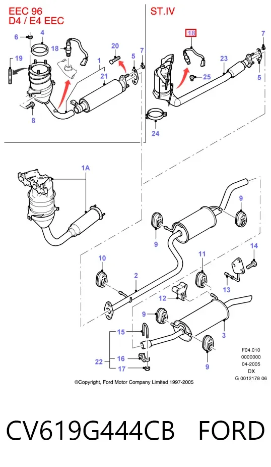 Sonda lambda czujnik tlenu przed katalizatorem CV619G444CB Ford