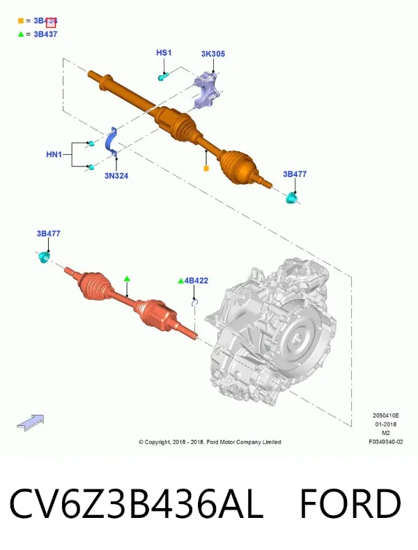 Półoś napędowa przednia prawa CV6Z3B436AL Ford