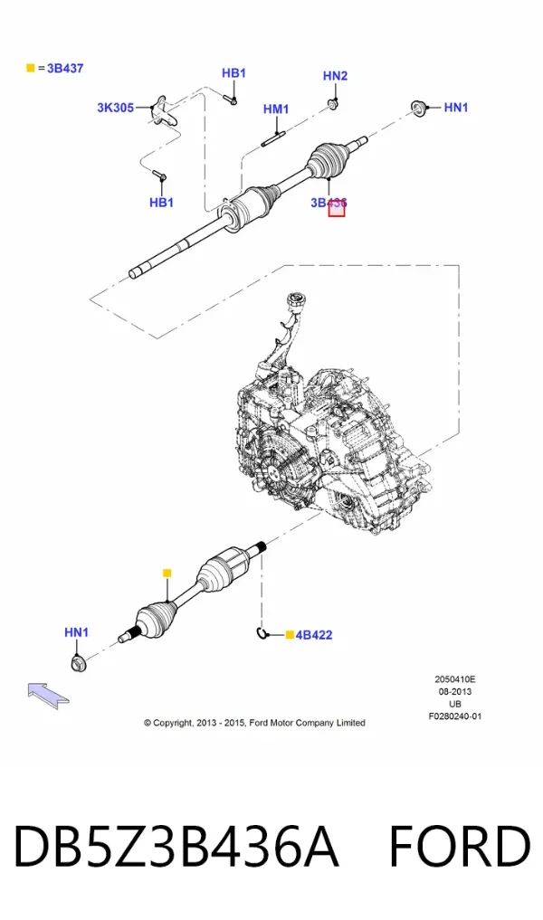 Półoś napędowa przednia prawa DB5Z3B436A Ford