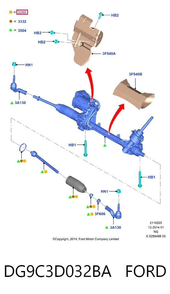 Drążek kierowniczy DG9C3D032BA Ford