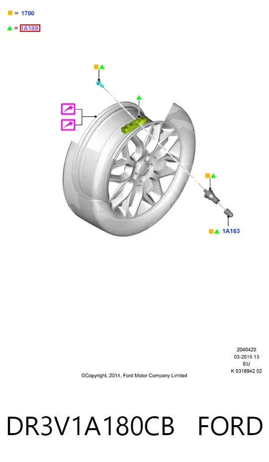 Czujnik ciśnienia w oponach DR3V1A180CB Ford