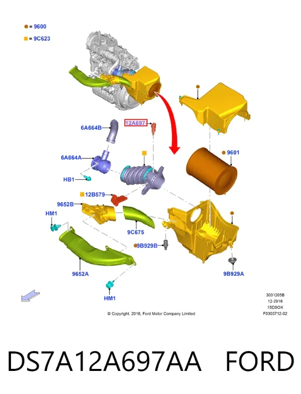 Czujnik temperatury powietrza wlotowego DS7A12A697AA Ford