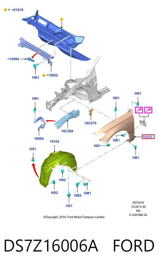 Błotnik przedni lewy DS7Z16006A Ford