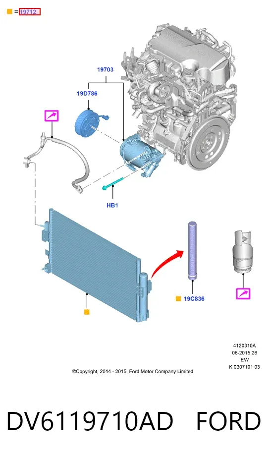 Chłodnica klimatyzacji DV6119710AD Ford