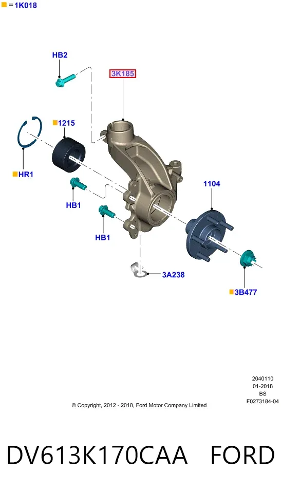 Czop (zwrotnica) przedni prawy DV613K170CAA Ford