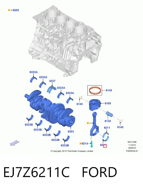 Panewki korbowodowe wału korbowego, zestaw, standardowe (STD) EJ7Z6211C Ford