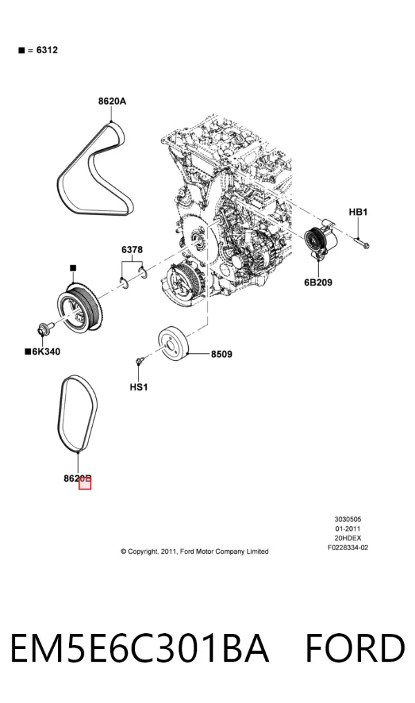 Pas napędowy mechanizmów EM5E6C301BA Ford
