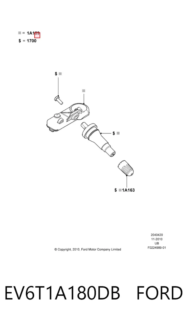 Czujnik ciśnienia w oponach EV6T1A180DB Ford