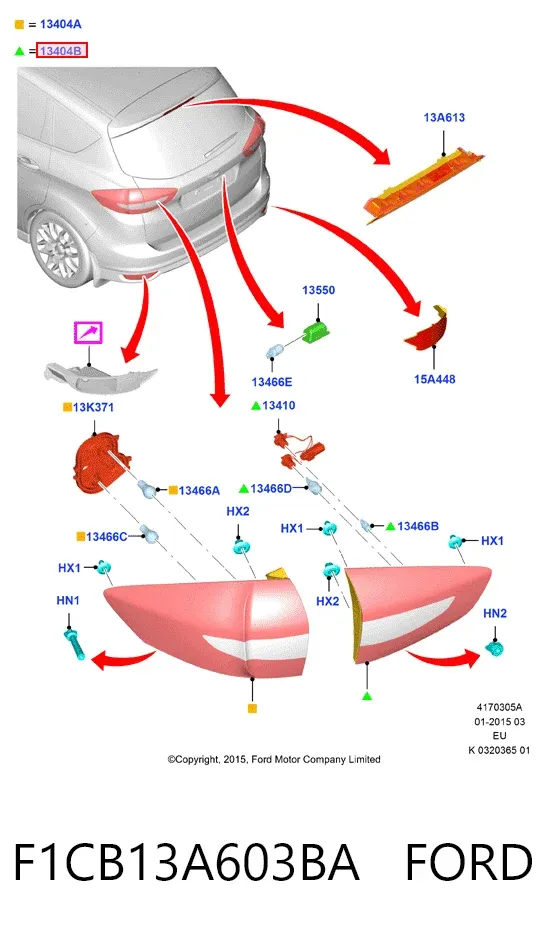 Lampa zespolona tylna lewa wewnętrzna F1CB13A603BA Ford