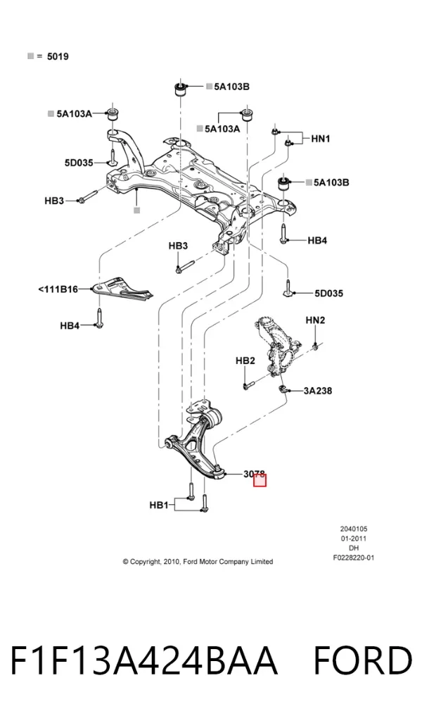 Wahacz zawieszenia przedniego dolny lewy F1F13A424BAA Ford