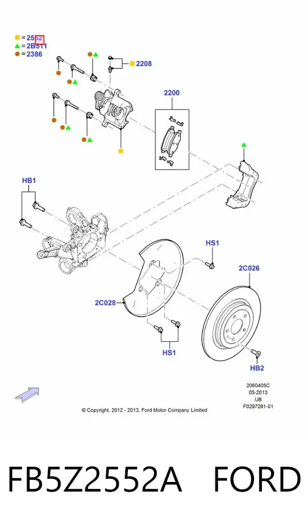 Zacisk hamulcowy tylny prawy FB5Z2552A Ford