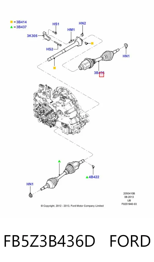 Półoś napędowa przednia prawa FB5Z3B436D Ford