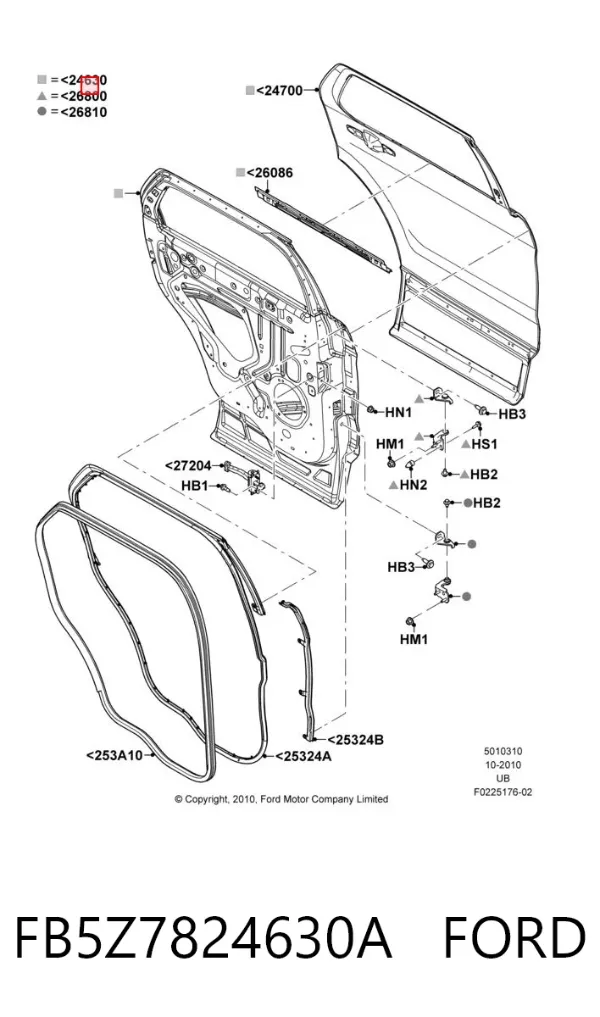 Drzwi tylne prawe FB5Z7824630A Ford