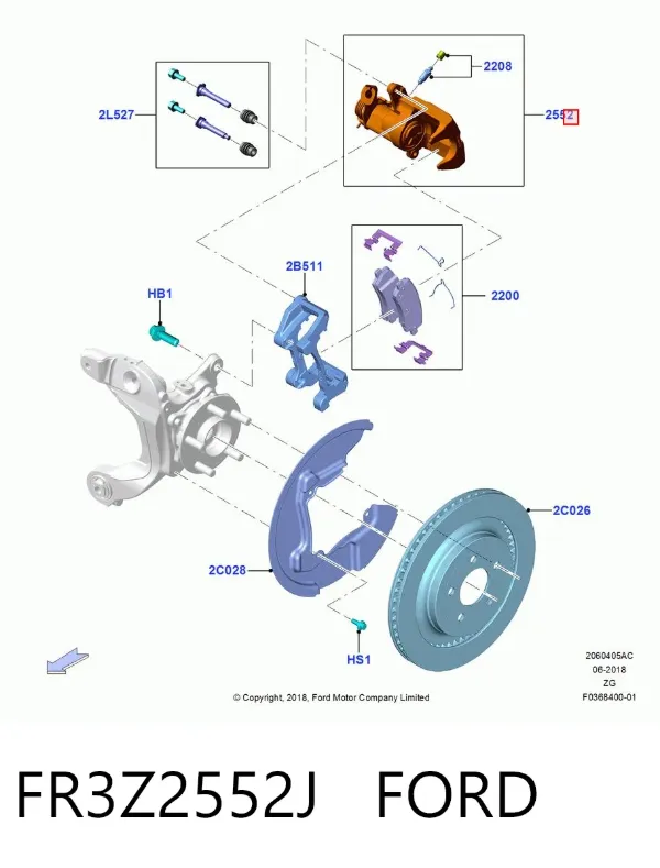 Zacisk hamulcowy tylny prawy FR3Z2552J Ford