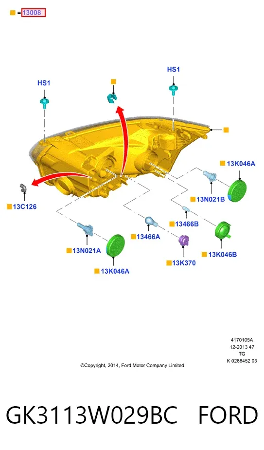 Reflektor prawy GK3113W029BC Ford