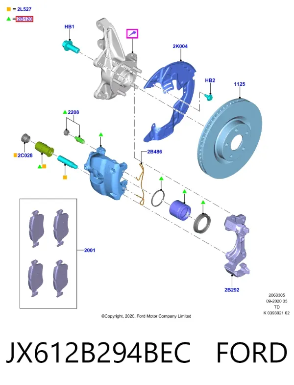 Zacisk hamulcowy przedni prawy JX612B294BEC Ford