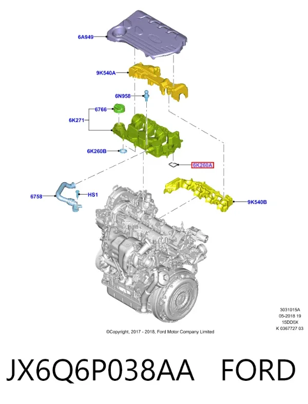 Uszczelka pokrywy zaworowej silnika, zestaw JX6Q6P038AA Ford
