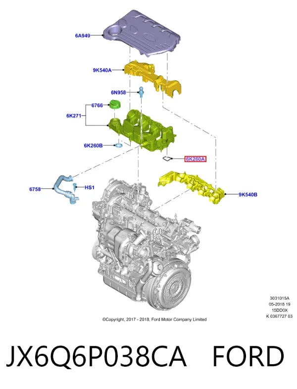 Uszczelka pokrywy zaworowej silnika, zestaw JX6Q6P038CA Ford