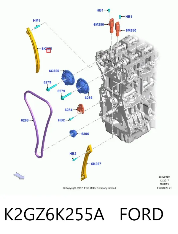 Prowadnica napinacza łańcucha rozrządu K2GZ6K255A Ford