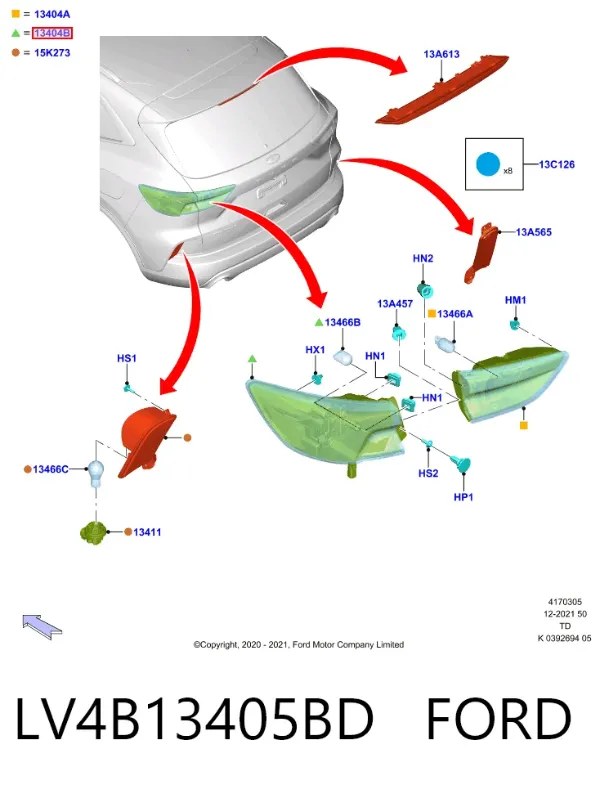 Lampa zespolona tylna lewa zewnętrzna LV4B13405BD Ford