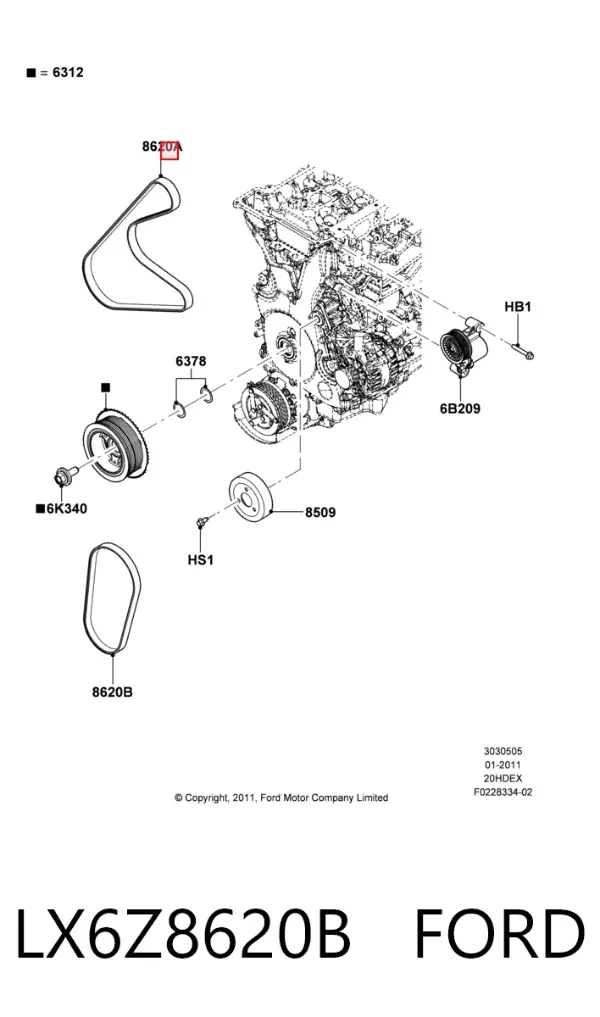 Pas napędowy mechanizmów LX6Z8620B Ford