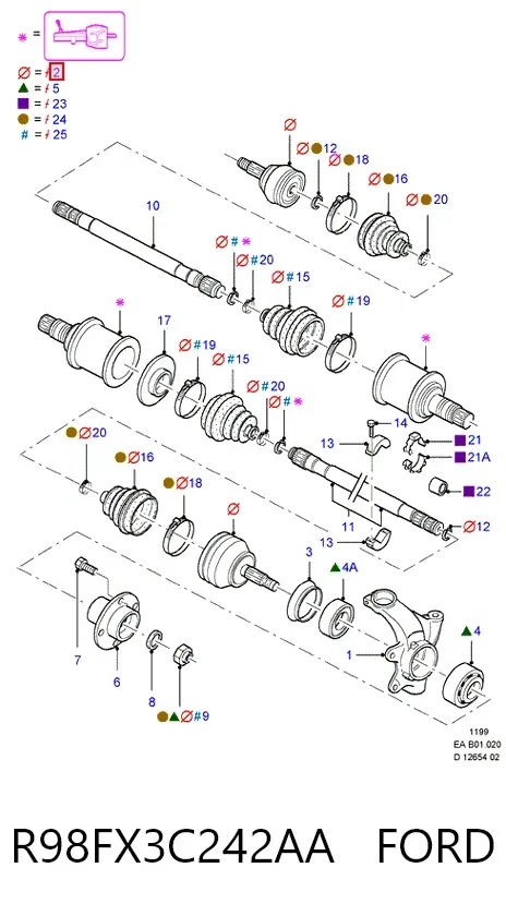 Przegub homokinetyczny przedni zewnętrzny R98FX3C242AA Ford