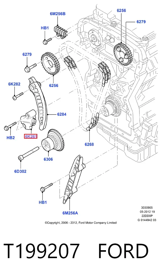 Napinacz łańcucha rozrządu T199207 Ford