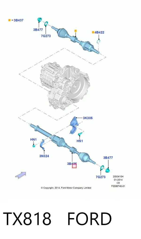 Półoś napędowa przednia prawa TX818 Ford