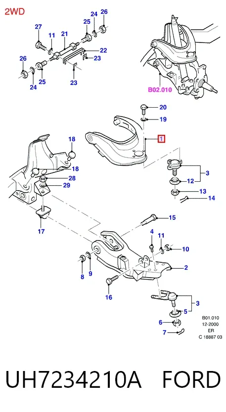 Wahacz zawieszenia przedniego prawy górny UH7234210A Ford