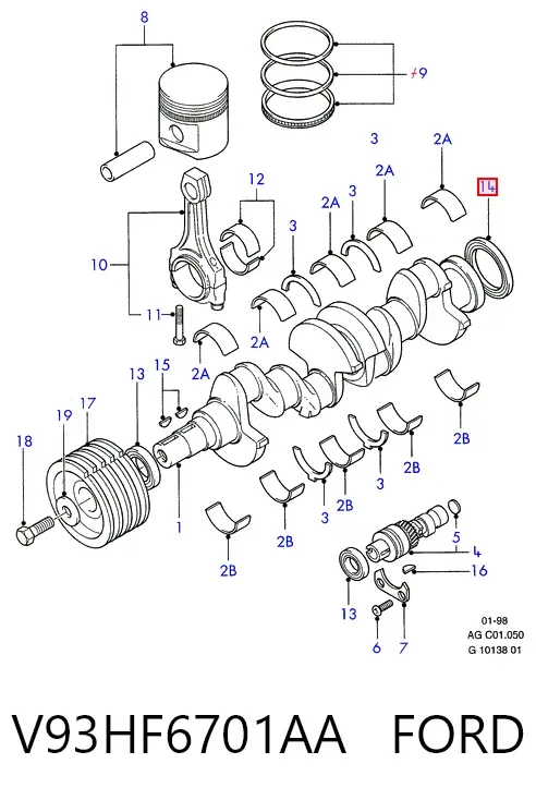 Uszczelniacz wału korbowego silnika tylny V93HF6701AA Ford