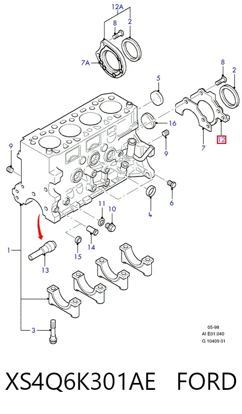 Uszczelniacz wału korbowego silnika tylny XS4Q6K301AE Ford