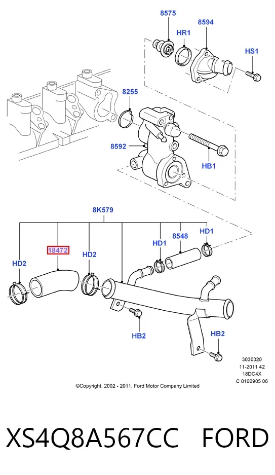 Przewód (króciec) układu chłodzenia XS4Q8A567CC Ford