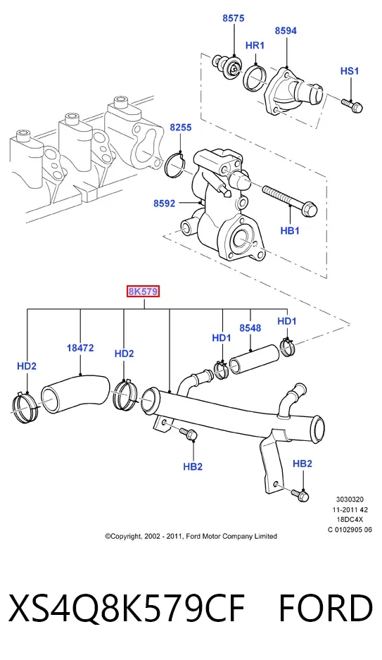 Przewód (króciec) układu chłodzenia XS4Q8K579CF Ford