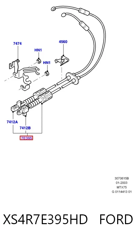 Linka dźwigni zmiany biegów podwójna XS4R7E395HD Ford