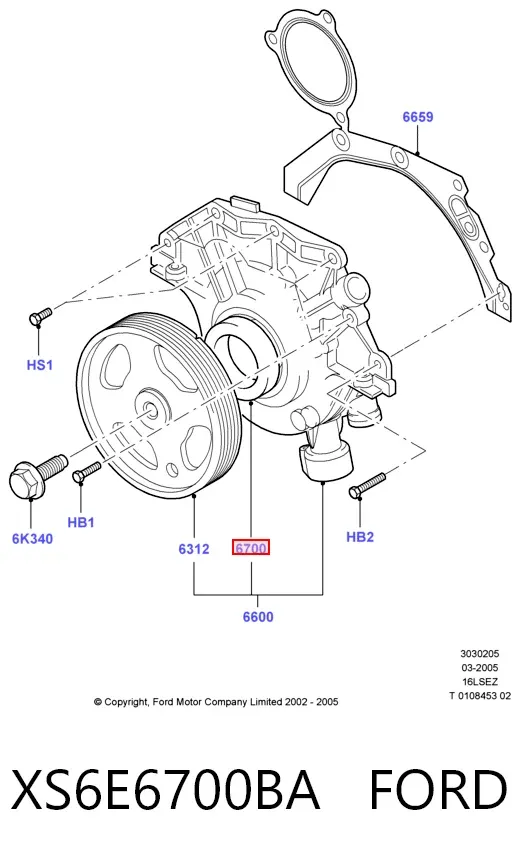 Uszczelniacz wału korbowego przedni XS6E6700BA Ford
