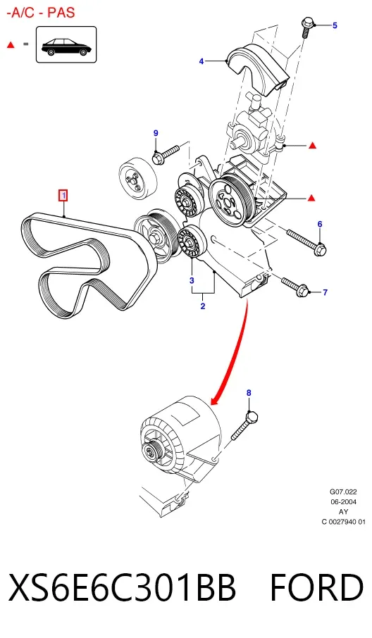 Pas napędowy mechanizmów XS6E6C301BB Ford