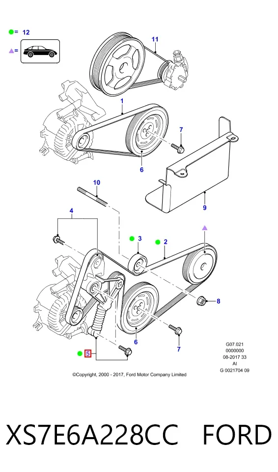 Napinacz paska napędowego XS7E6A228CC Ford