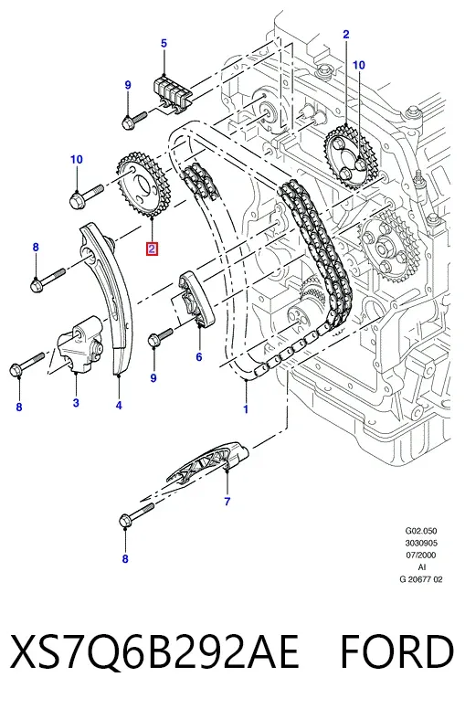 Koło zębatewalcowe wałka rozrządu silnika XS7Q6B292AE Ford