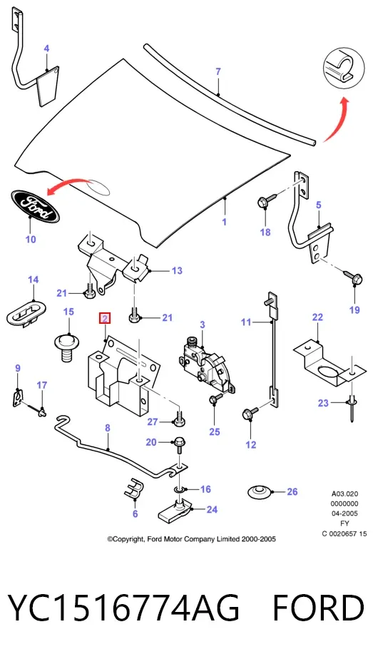 Uchwyt zamka maski YC1516774AG Ford