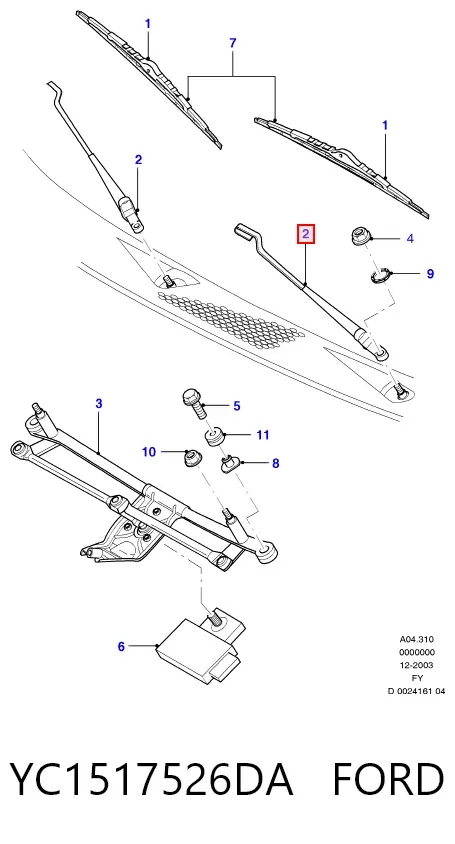 Ramię wycieraczki szyby przedniej YC1517526DA Ford