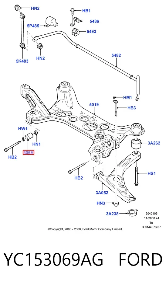 Silentblock przedniego wahacza dolnego YC153069AG Ford