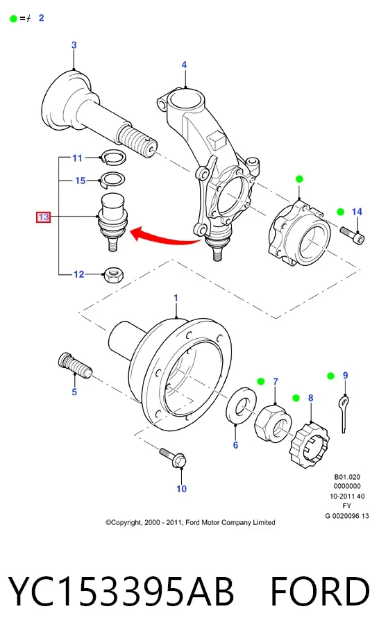 Sworzeń wahacza dolny YC153395AB Ford