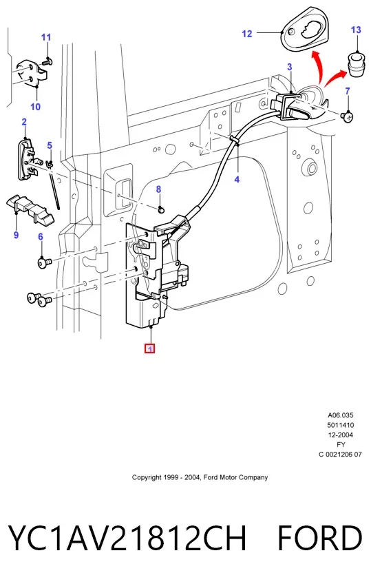 Zamek drzwi przednich prawych YC1AV21812CH Ford