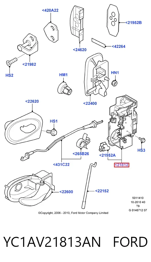 Zamek drzwi przednich lewych YC1AV21813AN Ford
