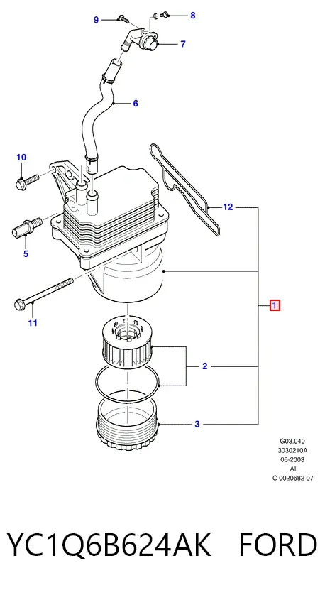 Obudowa filtra oleju YC1Q6B624AK Ford
