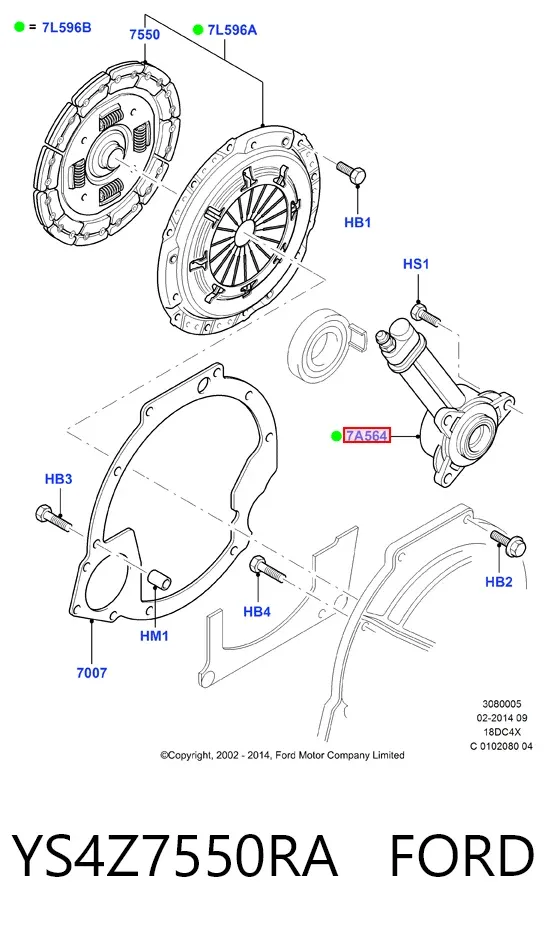 Cylinder roboczy sprzęgła (wysprzęglik) w komplecie z łożyskiem wyciskowym YS4Z7550RA Ford