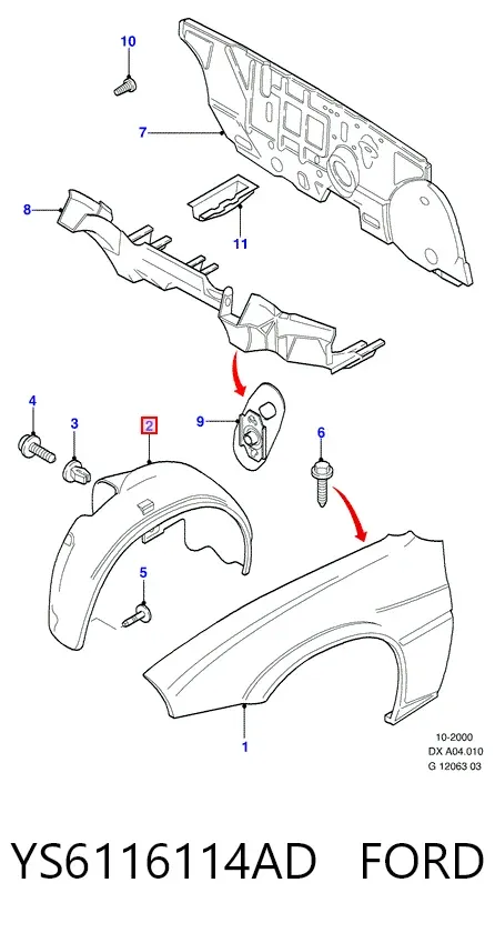 Nadkole błotnika przedniego prawe YS6116114AD Ford