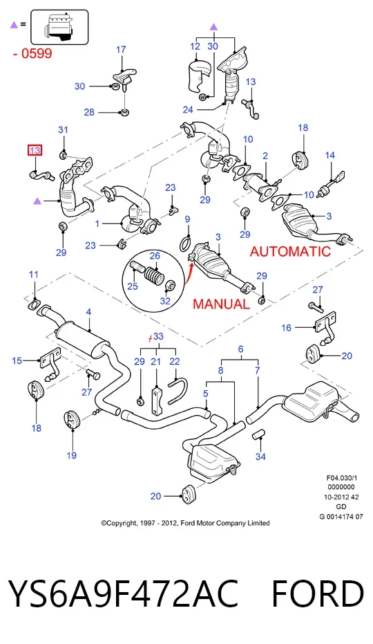 Sonda lambda czujnik tlenu przed katalizatorem YS6A9F472AC Ford