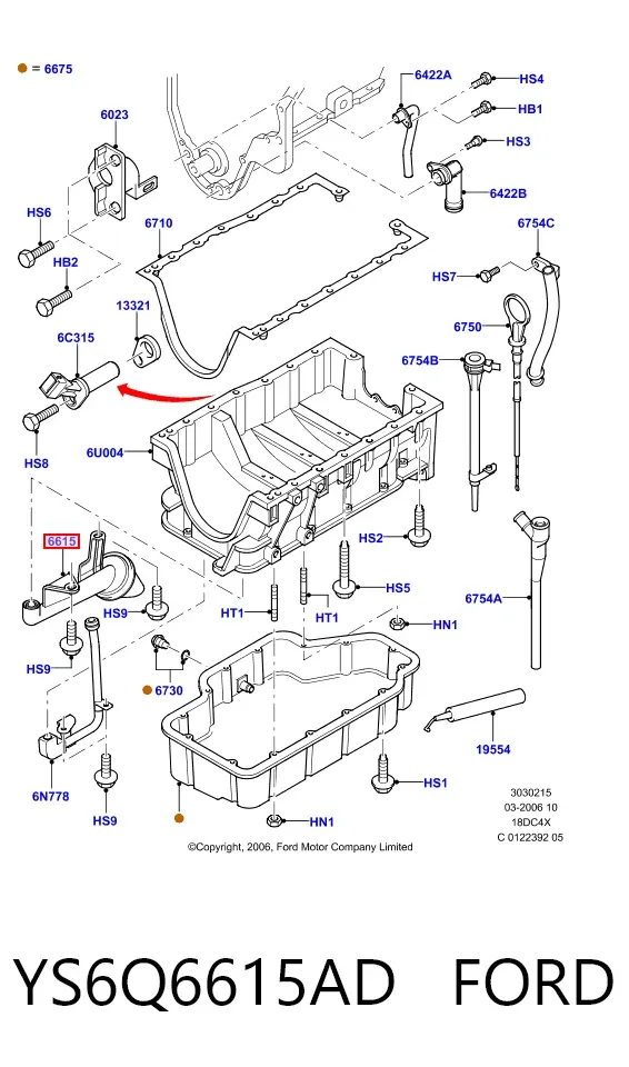 Kanał ssący YS6Q6615AD Ford